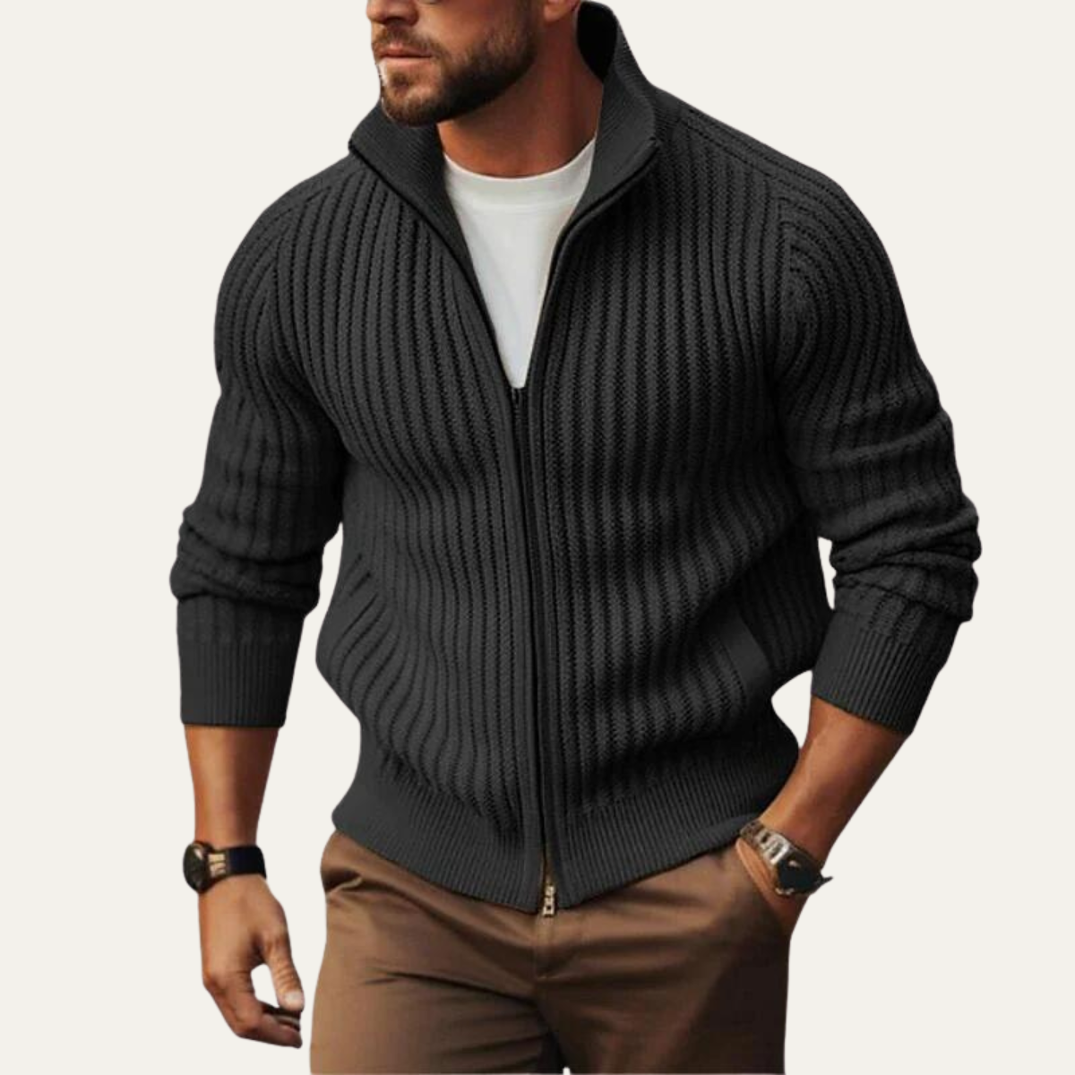 The Maplewood Park Men’s Modern Knit Warm Stand Collar Zip Up Cardigan