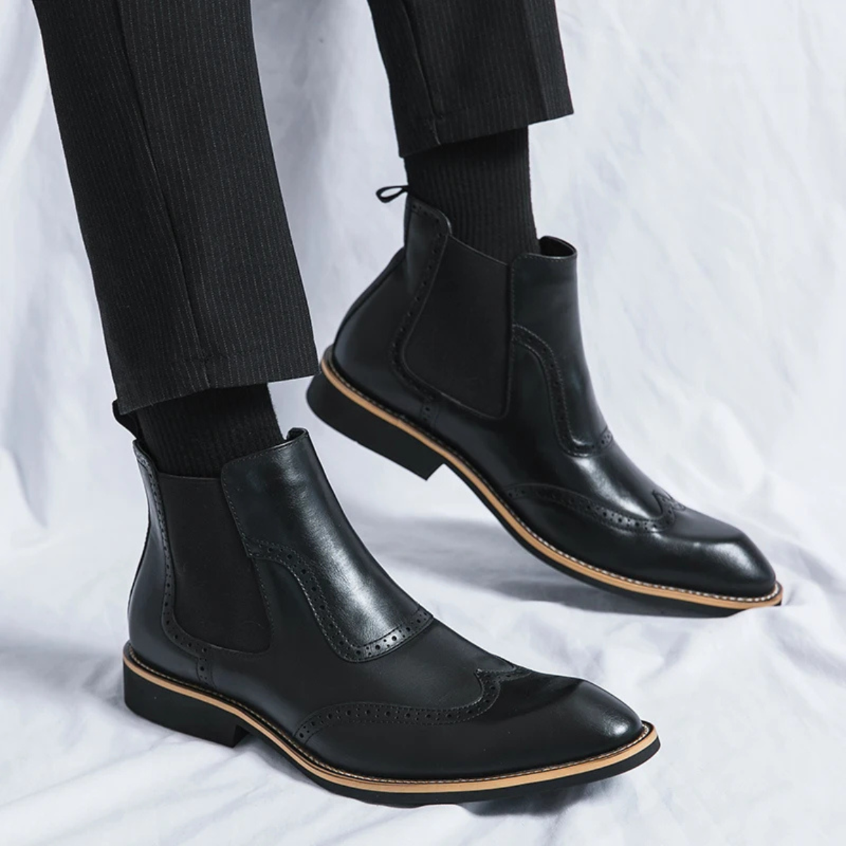 The Gravedona Men’s Leather Brogue Chelsea Dress Boots