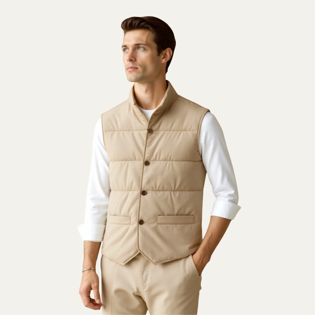 The Beaumont Men’s Beige Quilted Vest – Slim Fit Padded Luxury Vest
