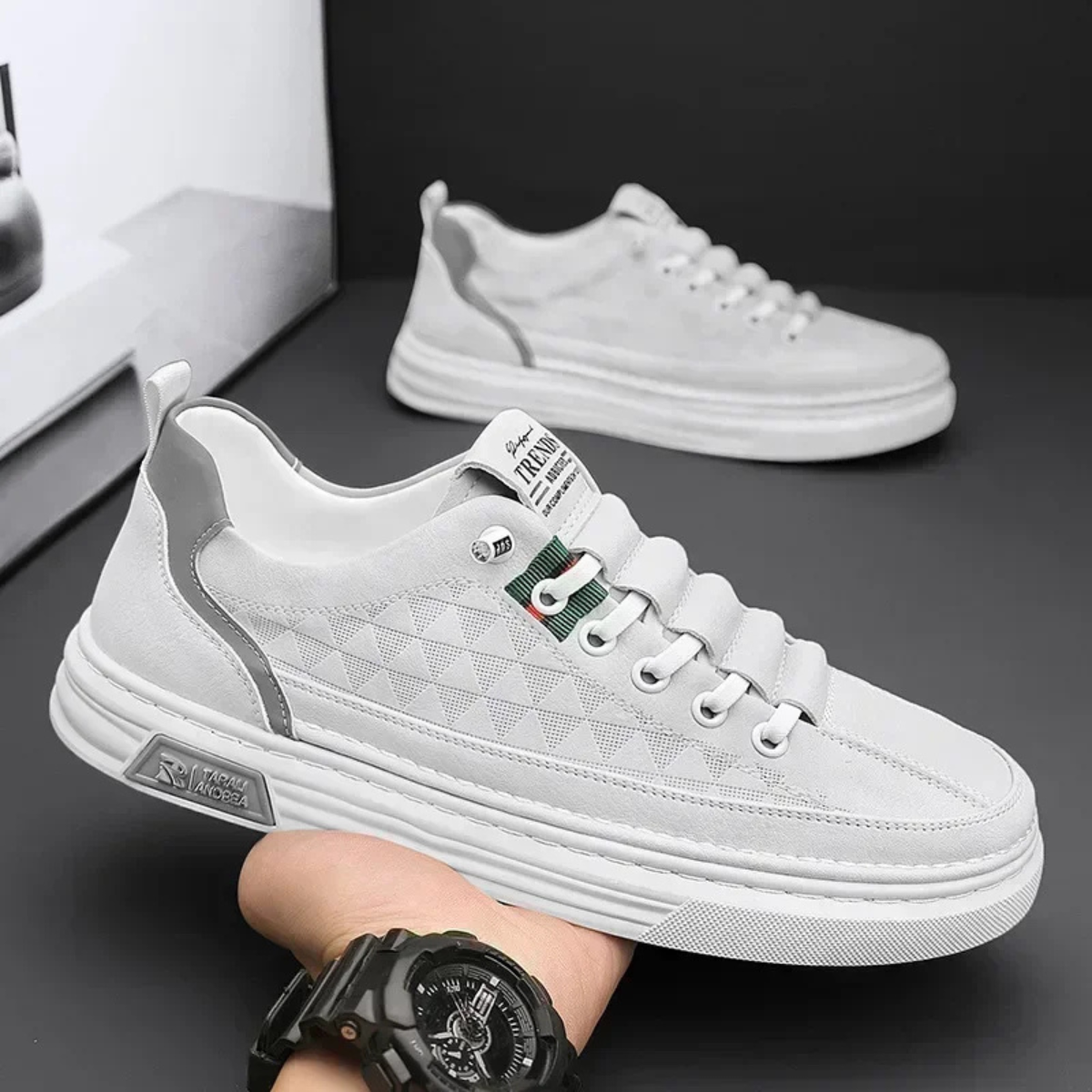 The Cedarbrook Men’s Casual Lightweight Leather Look Lace Up Sneakers