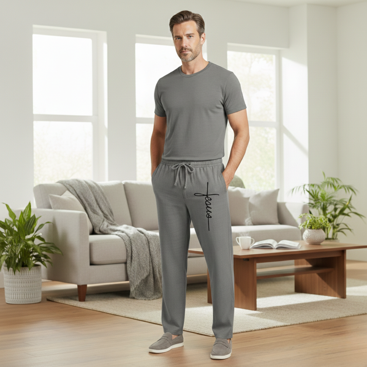 The Cedarbrook Men’s Breathable Relaxed Fit Linen Wide Leg Drawstring Pants