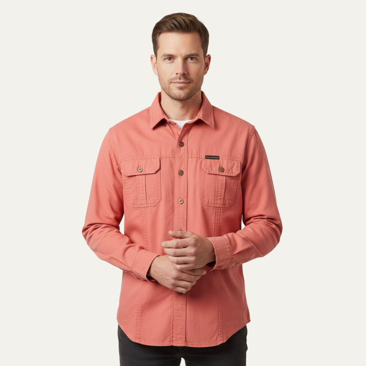 The Ashton Ridge Men’s Solid Color Multi Pocket Cotton Cargo Shirt