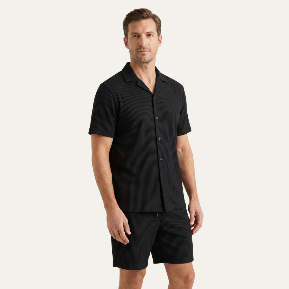 The Poschiavo Men’s Casual Summer Ribbed Set – Shirt & Shorts