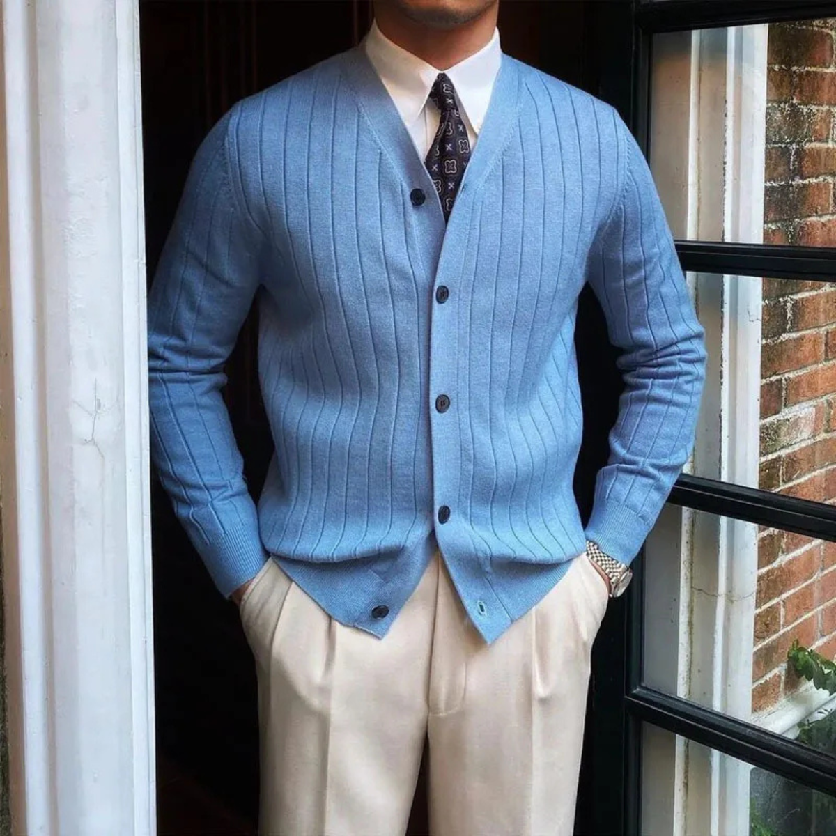 The Venice Men’s Smart Casual Button Up Knit Ribbed Cardigan