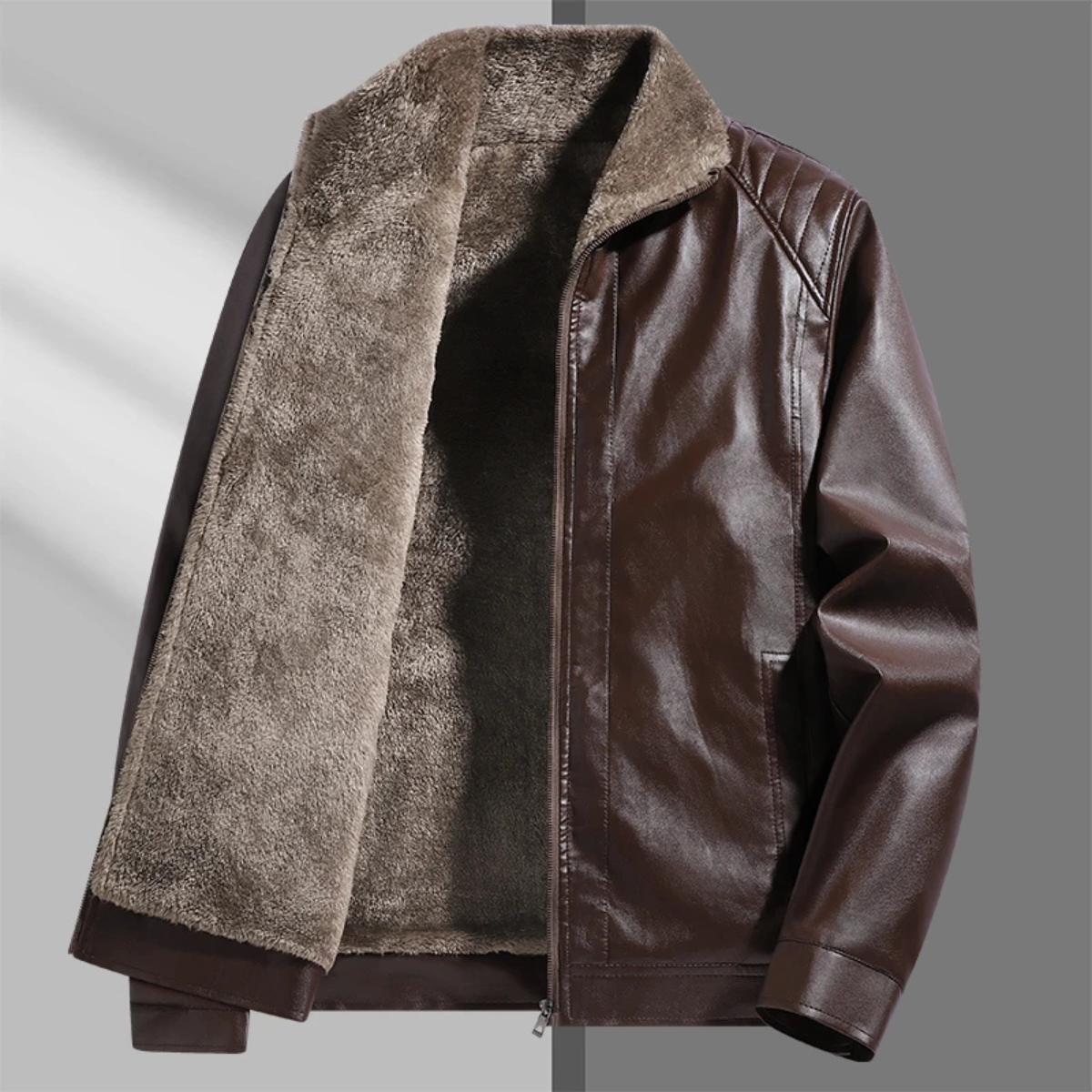 The Rosehill Men’s Classic Soft Fleece Lined Zip Up Coat Leather Jacket