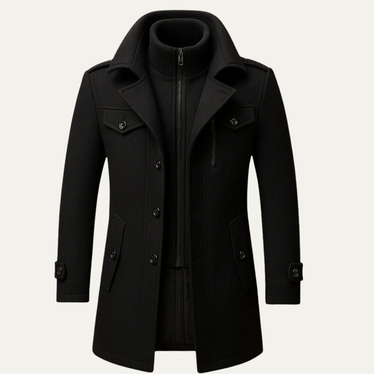 Men's Wool Blend Pea Coat Black