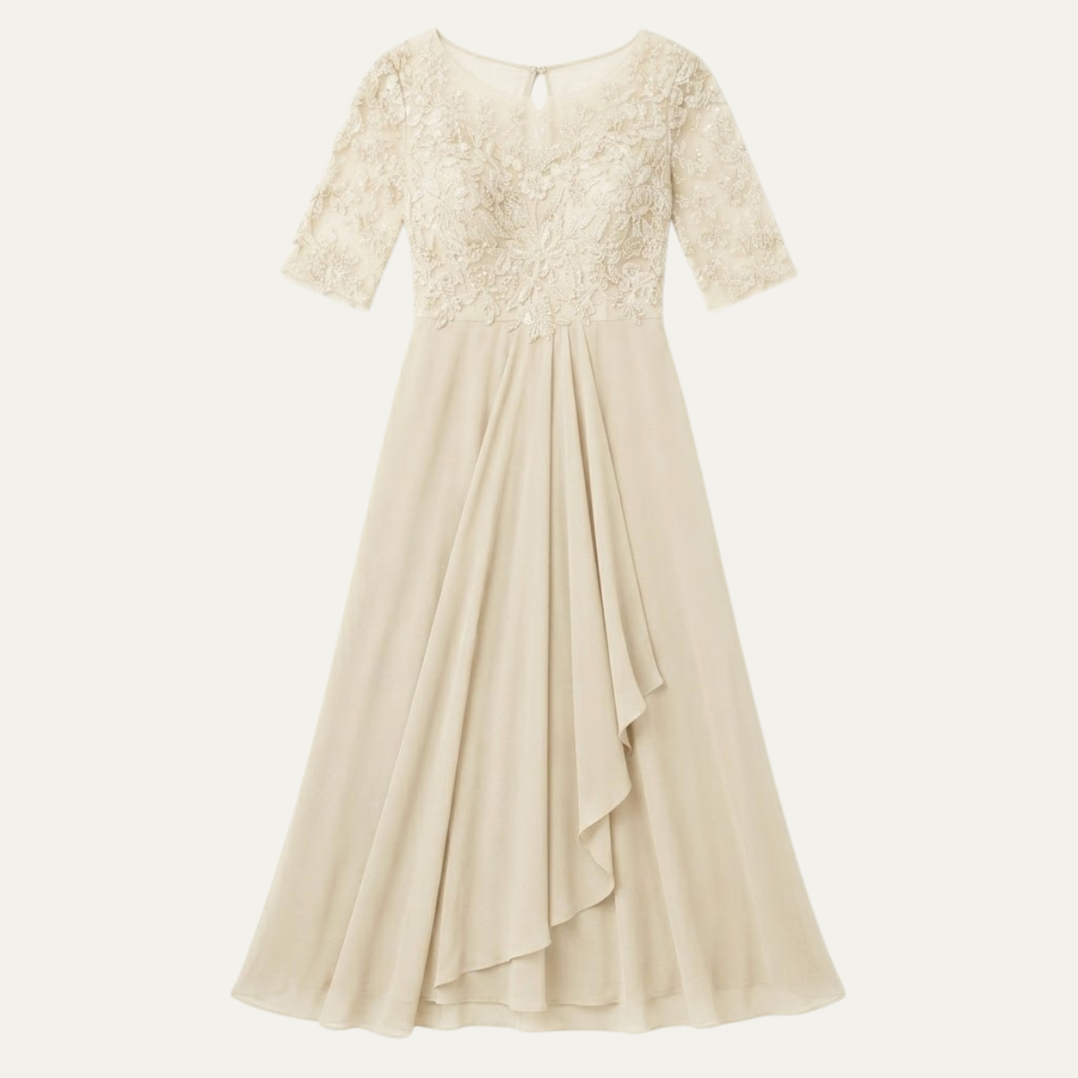 Midi Lace Dress with Sheer Elbow Sleeves