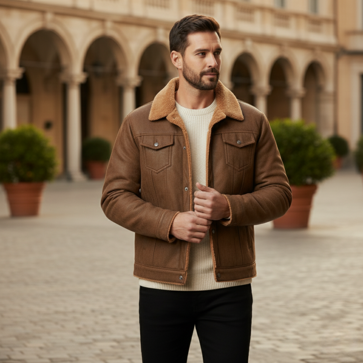 Men's Sherpa Lined Suede Jacket