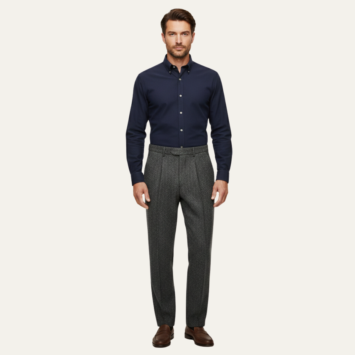 The Bridgecrest Men’s High Waisted Herringbone Retro Tweed Wool Pants