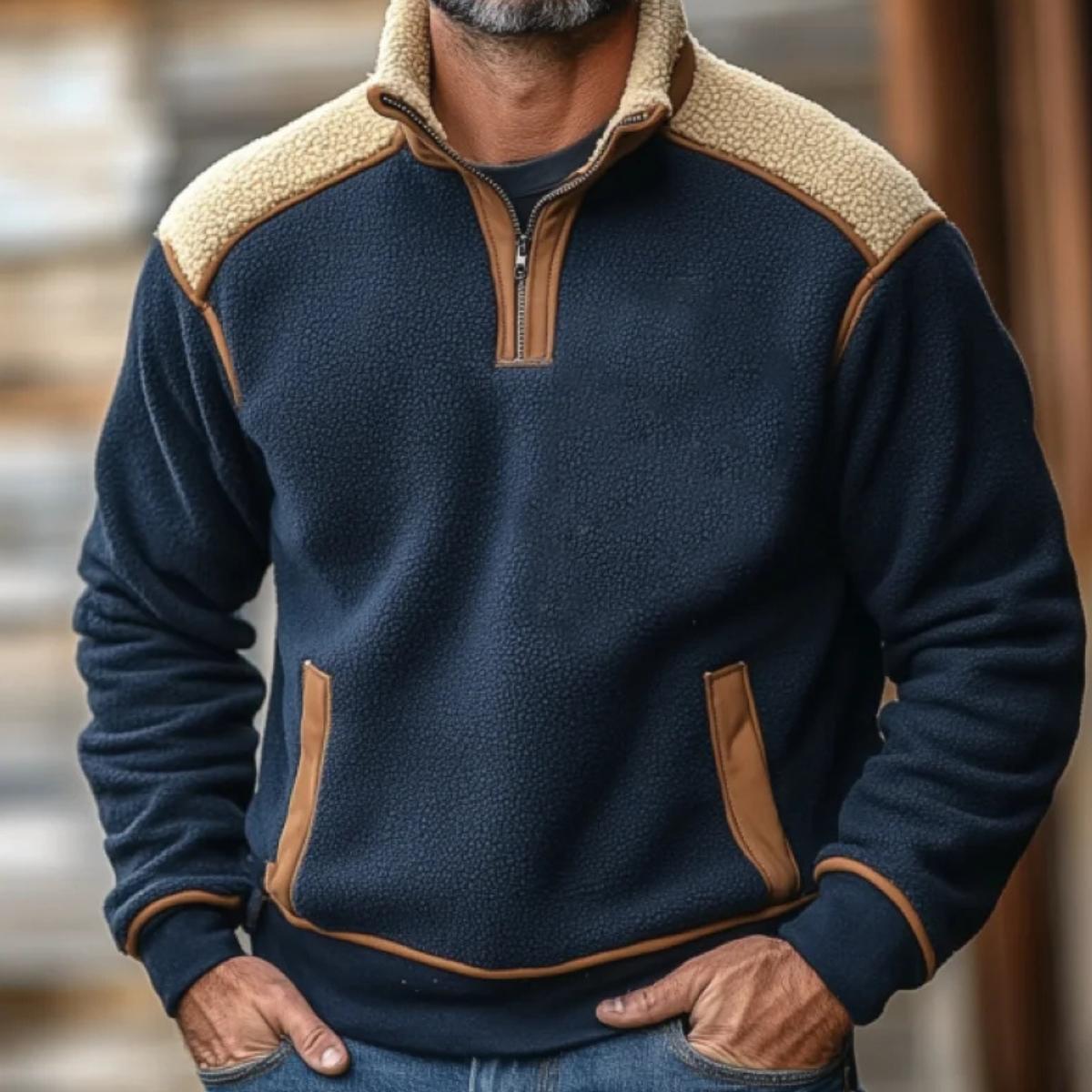 The Millhaven Men’s Vintage Fleece Soft Sherpa Quarter Zip Jacket