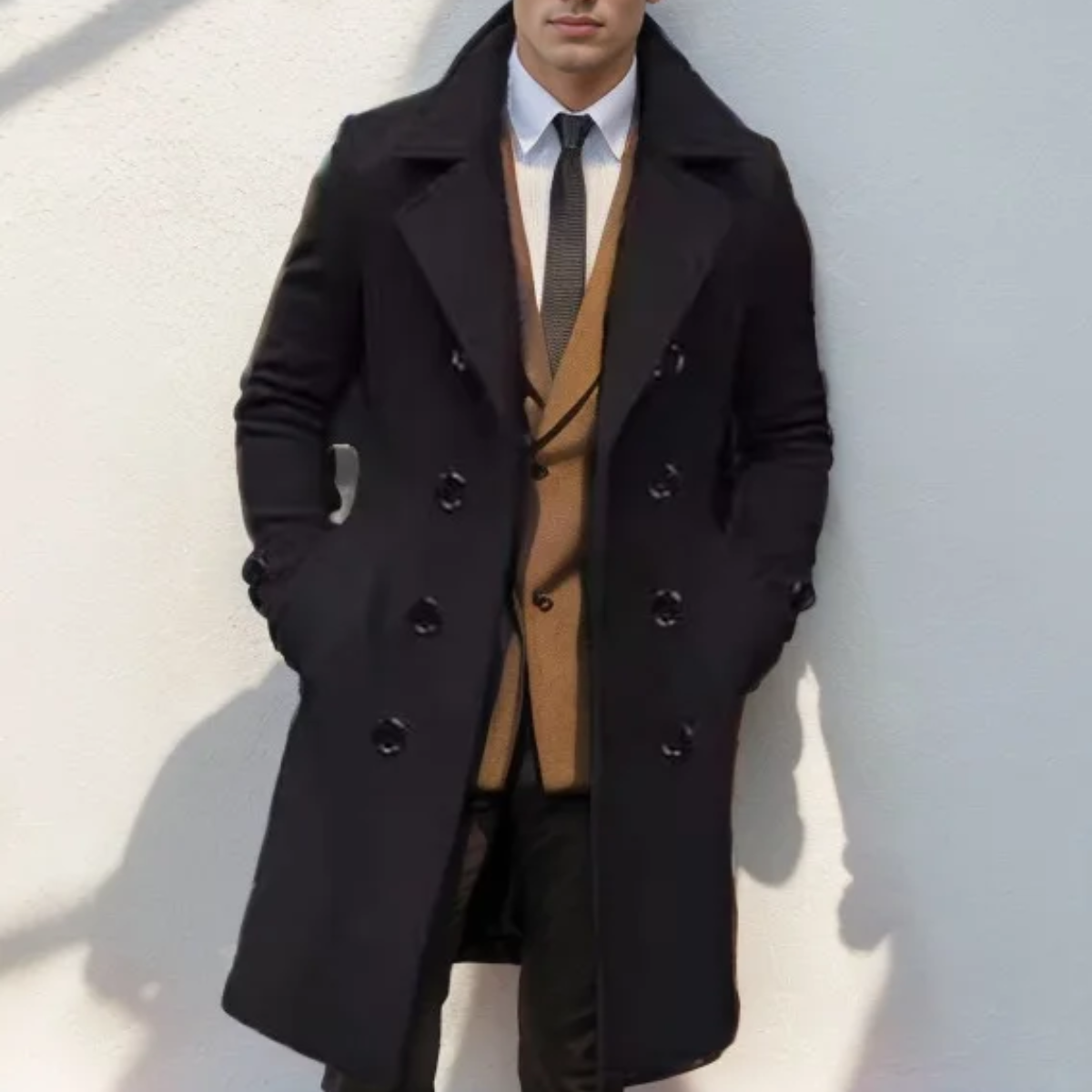 The Prescott Men’s Double Breasted Long Trench Coat – Winter Wool Blend Overcoat