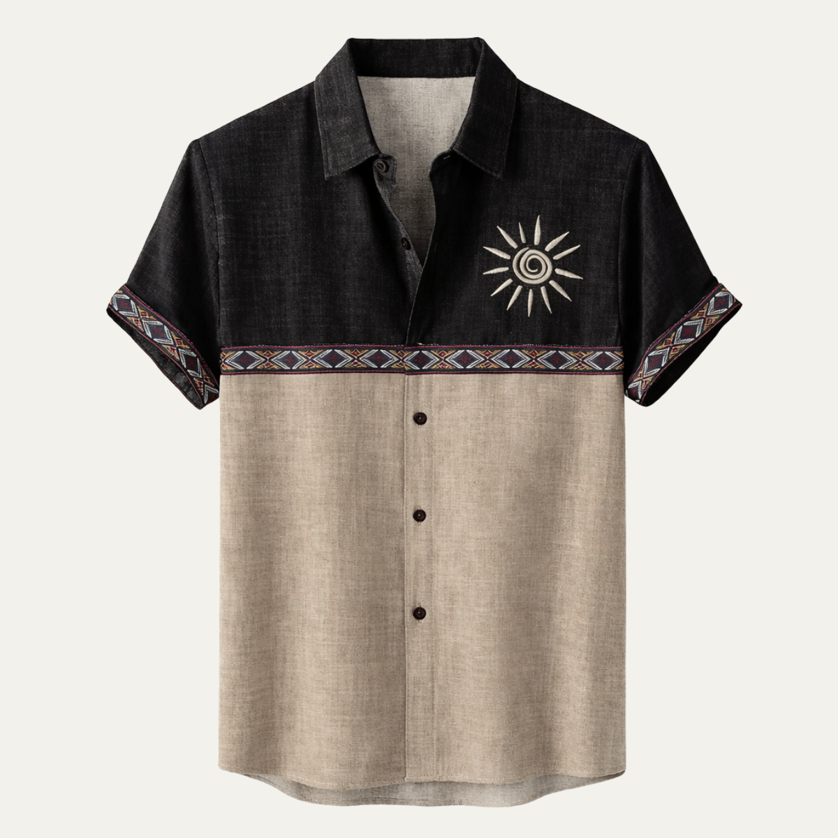 The Lucca Men’s Retro Patchwork Button Down Linen Top