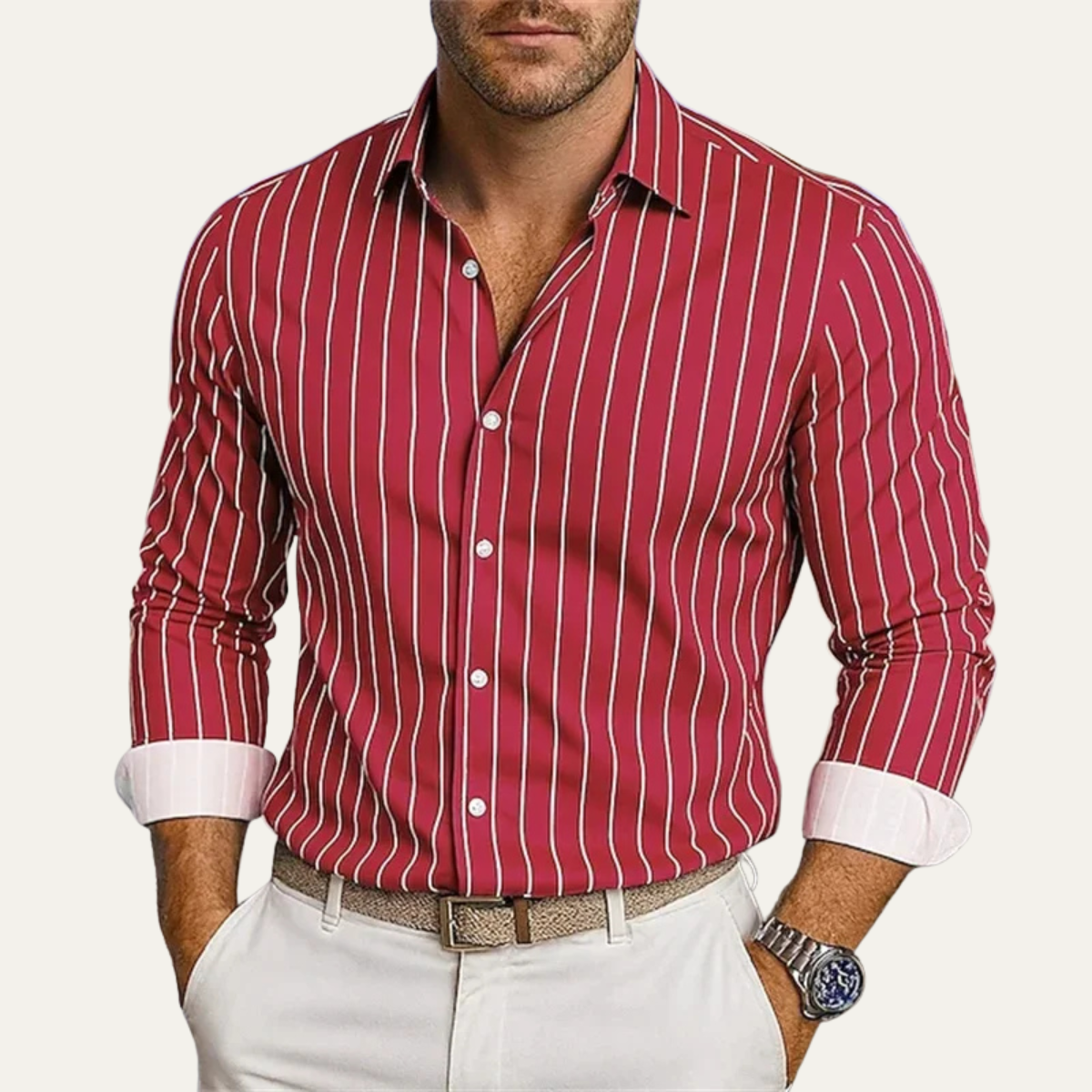 The Bolzano Men’s Trendy Button Down Striped Dress Shirt