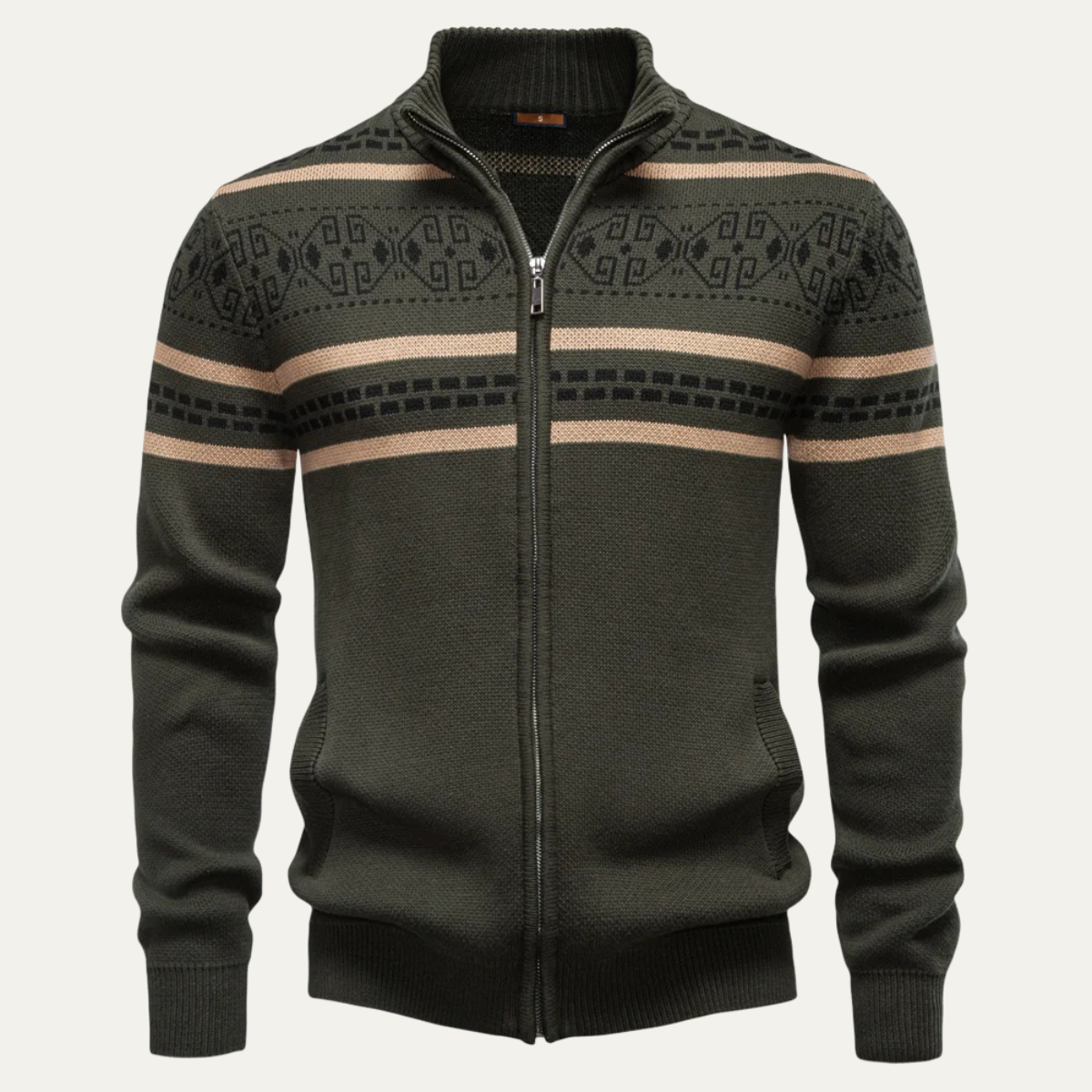 The Chepstow Men's Patterned Knit Zip Up Cotton Winter Cardigan