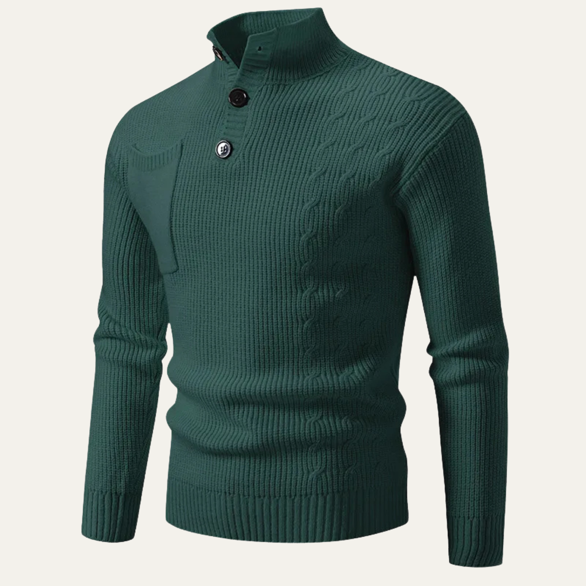The Ancona Men’s Button Collar Cable Knit High Neck Sweater