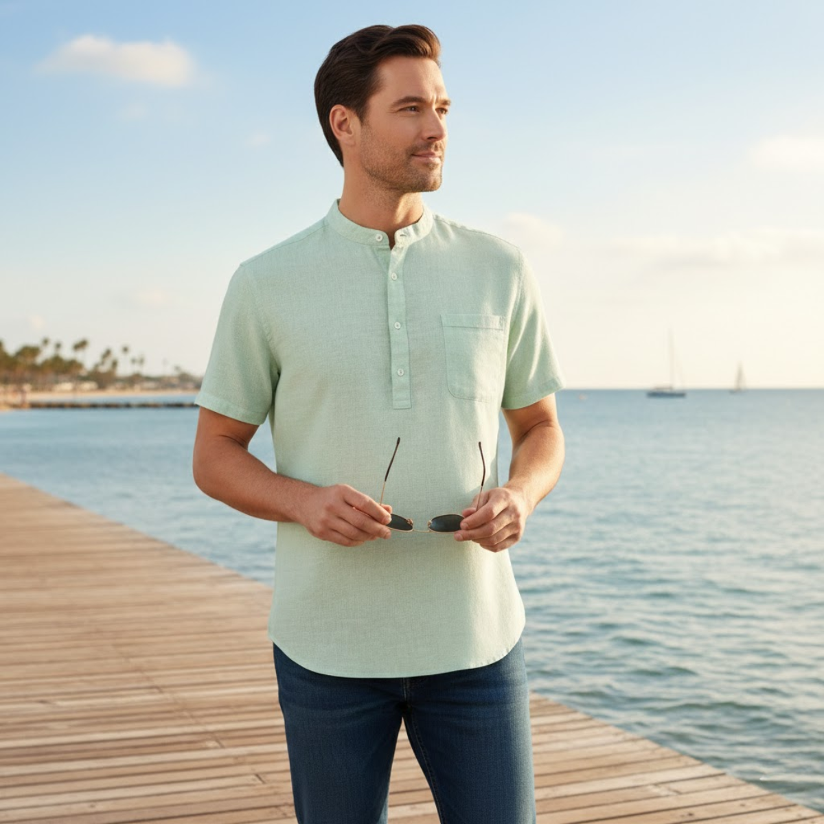 The Sicily Men’s Classic Linen Henley Summer Shirt
