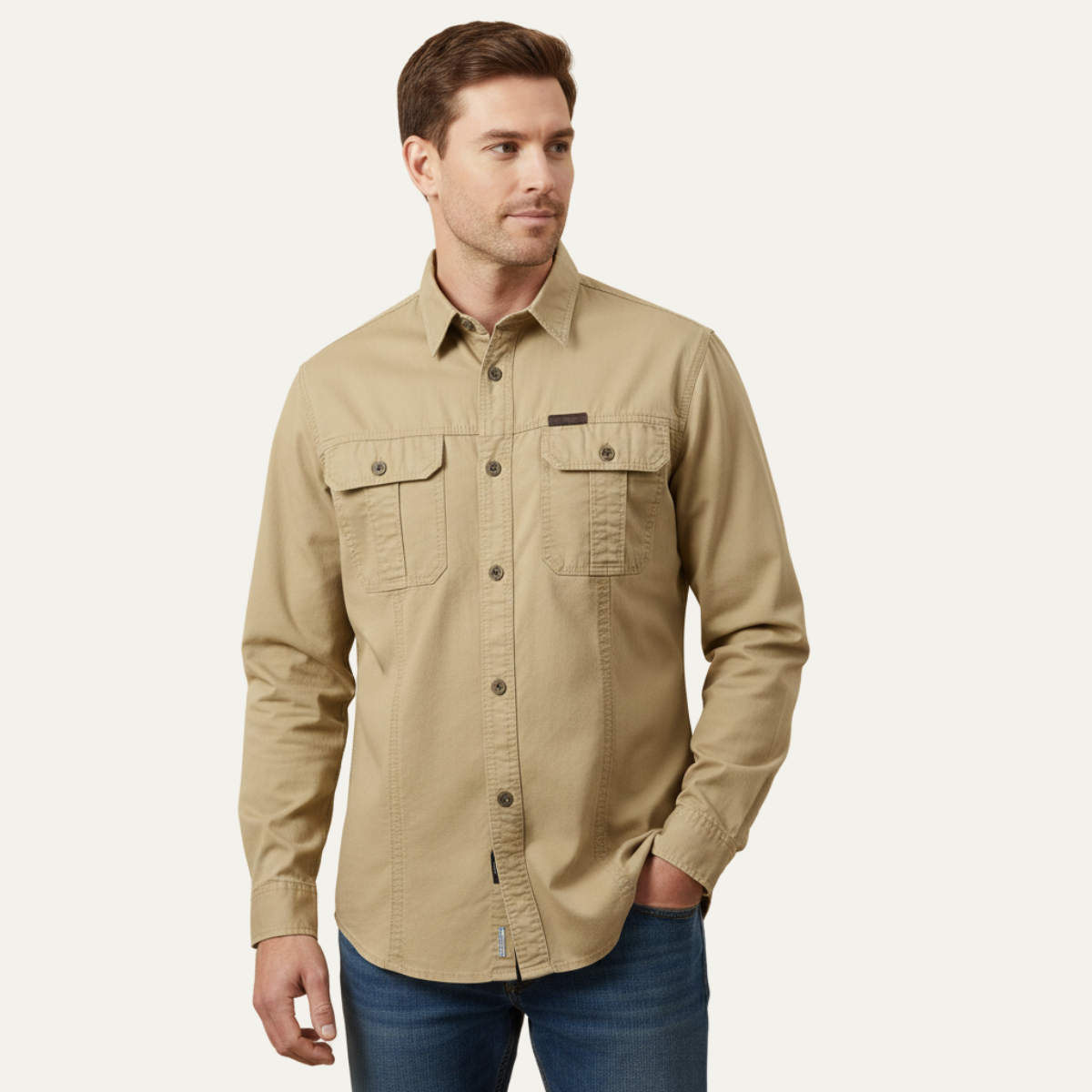 The Ashton Ridge Men’s Solid Color Multi Pocket Cotton Cargo Shirt