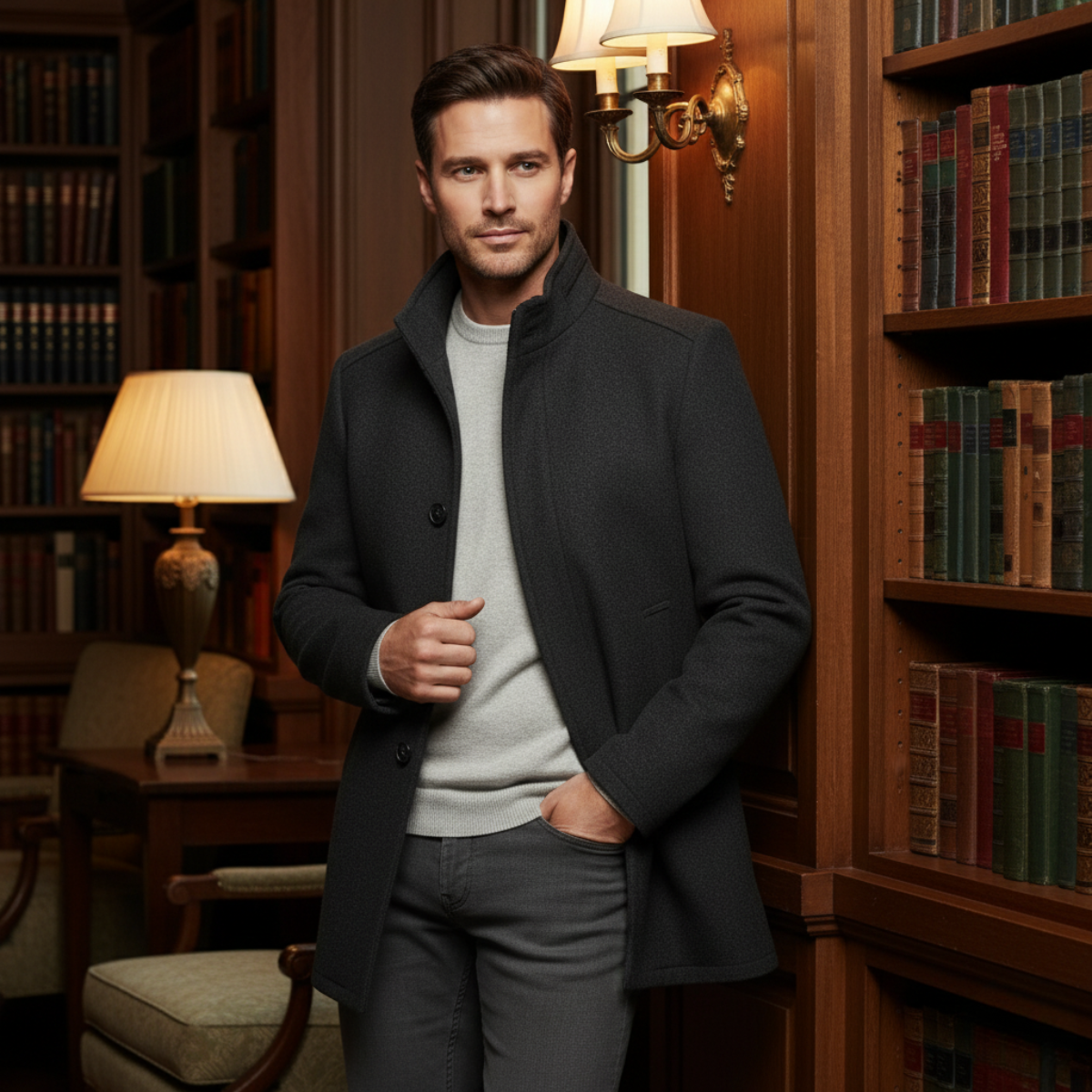 The Aldeburgh Men's Wool Blend Button Up Coat with Warm Lining