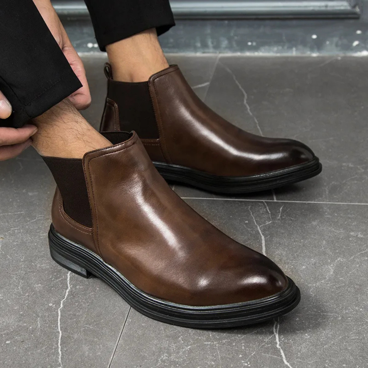 The Wellington Men’s Classic Winter Ankle Dress Chelsea Leather Boots