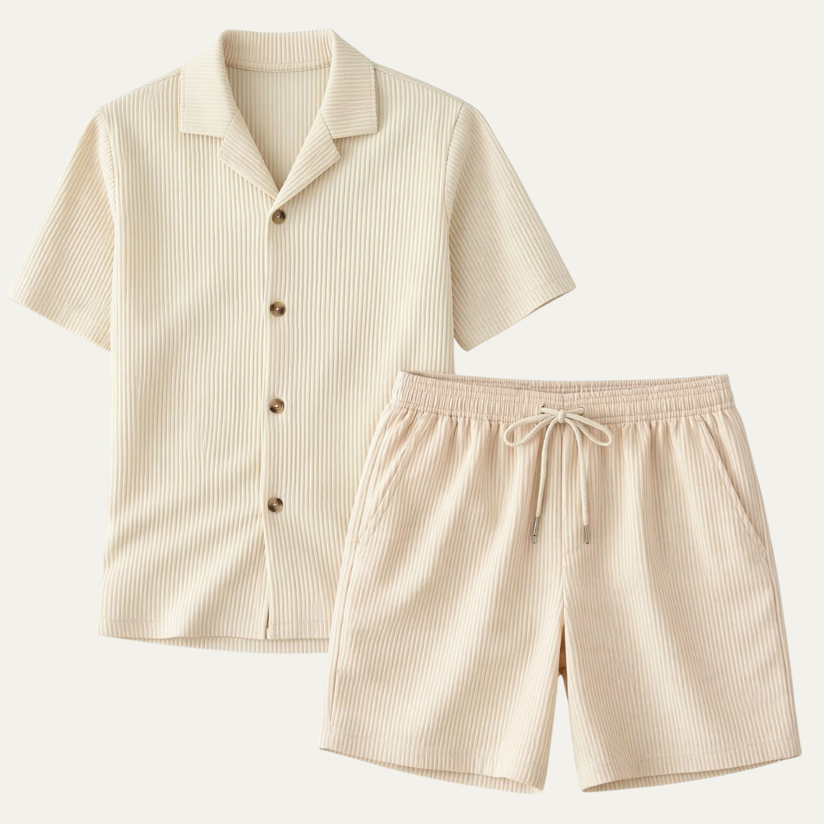 The Brookmill Men’s Ribbed Summer Set – Shirt & Shorts