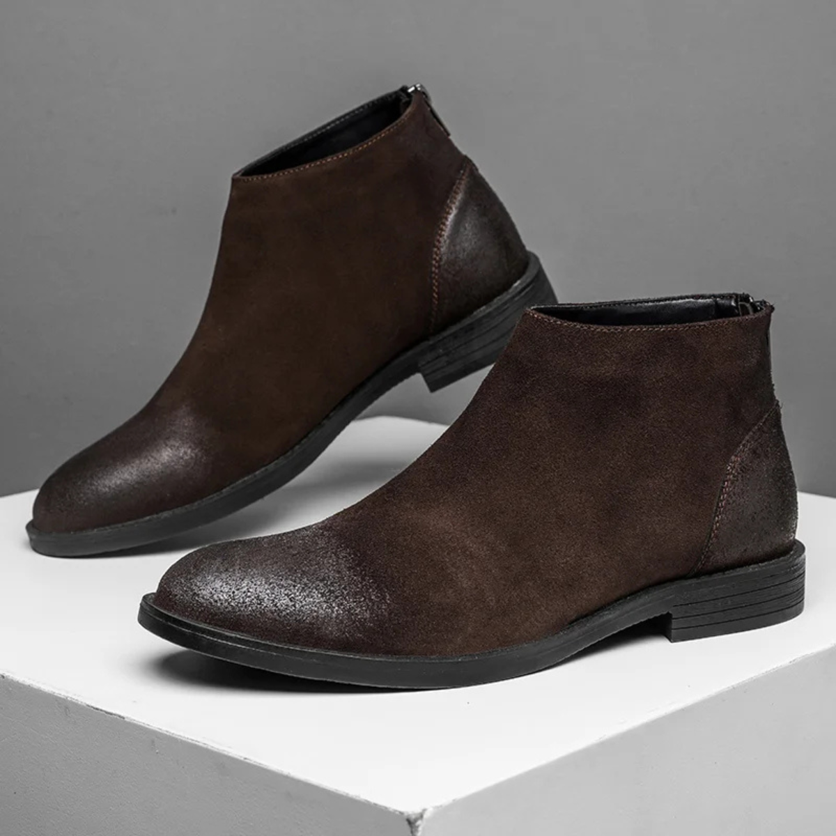 The Stonebridge Men’s Vintage Leather Suede Chelsea Boots with Zipper