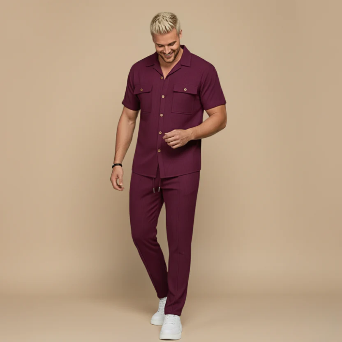 The Savigliano Men's Short Sleeve Shirt and Pants Set