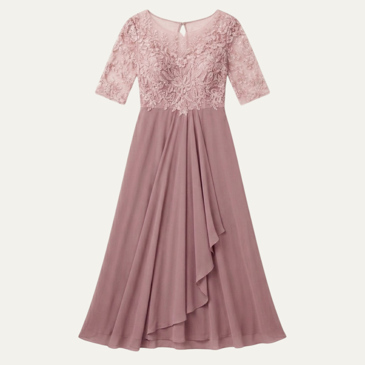 Midi Lace Dress with Sheer Elbow Sleeves