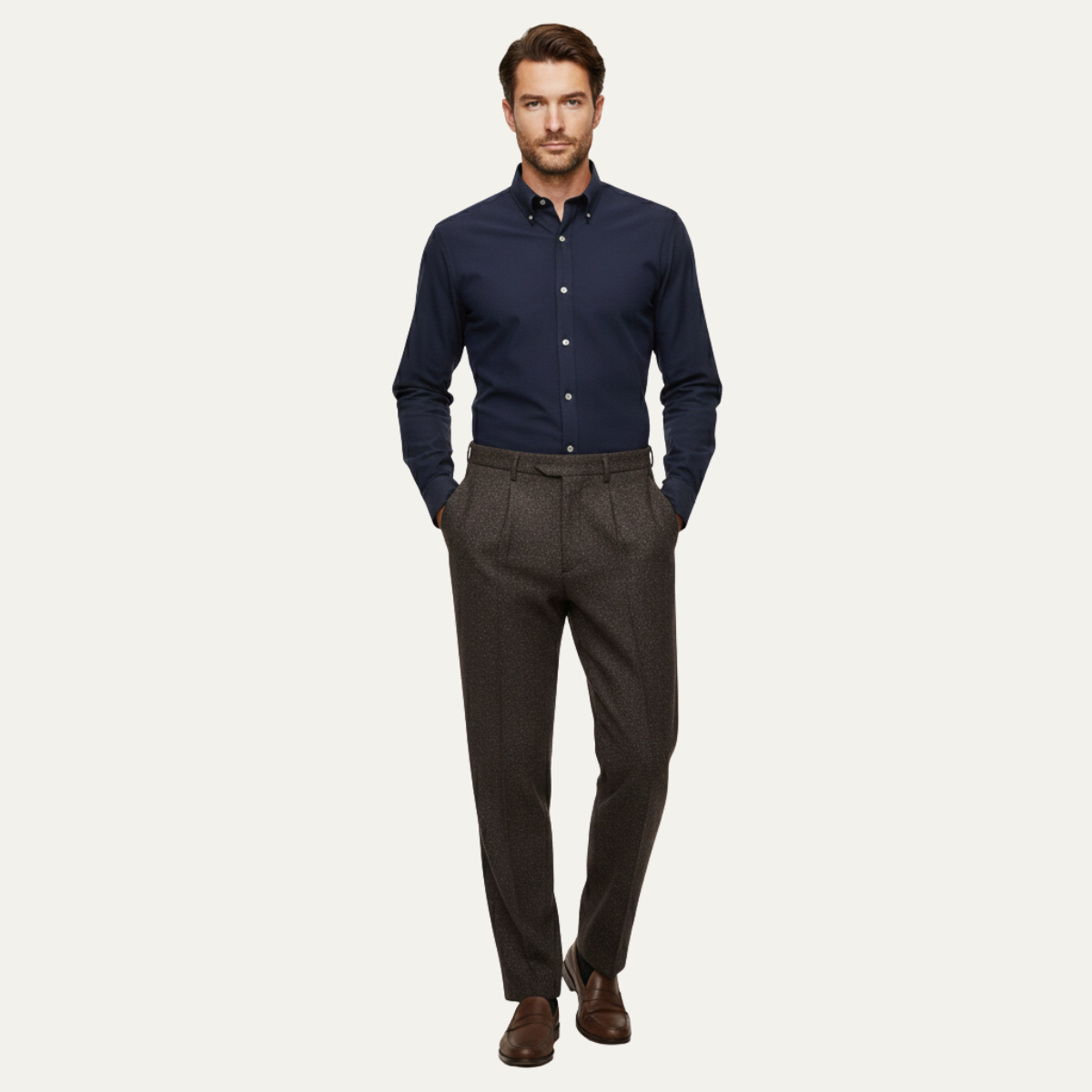 The Bridgecrest Men’s High Waisted Herringbone Retro Tweed Wool Pants