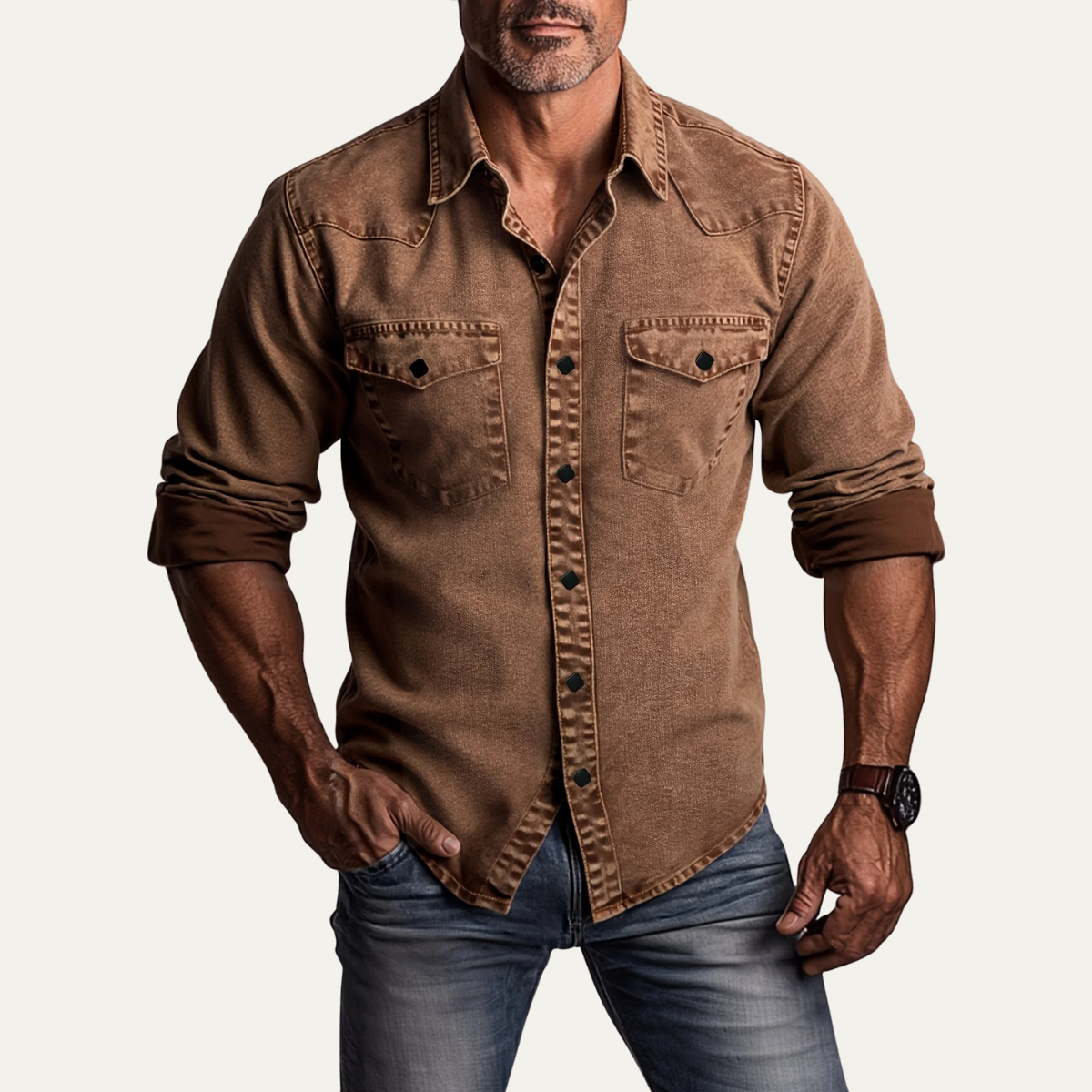 The Foxhaven Men’s Brown Vintage Washed Denim Shirt