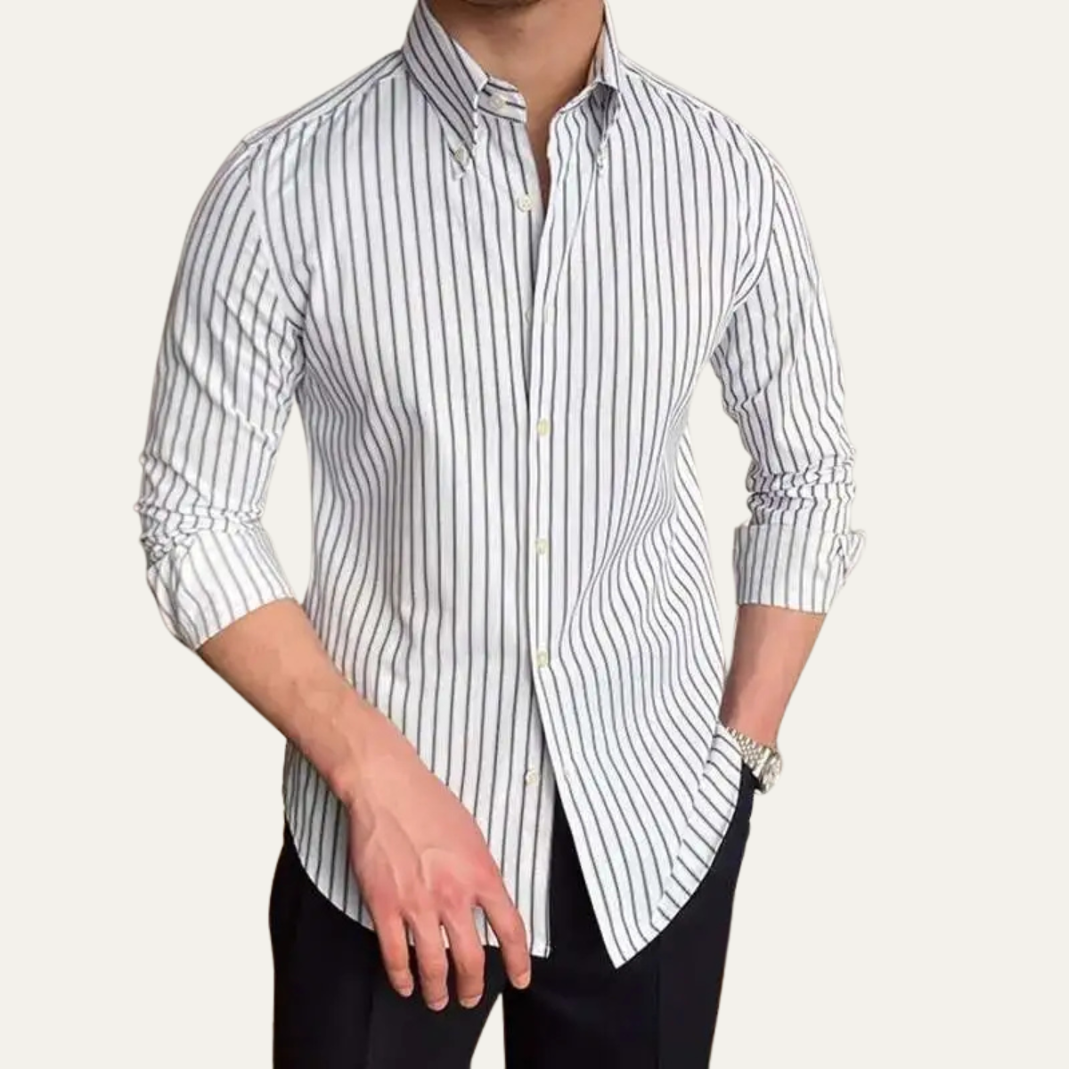 The Varenna Lago Men’s Retro Button Down Striped Dress Shirt