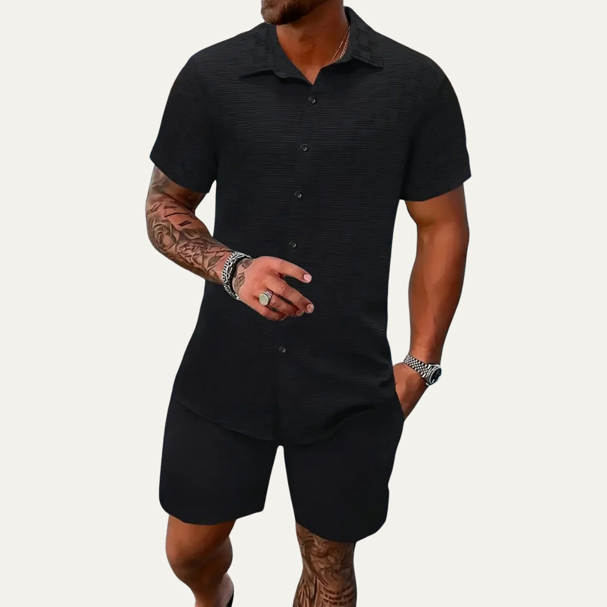 The Ashbourne Men’s Trendy Summer Button Up Shirt & Shorts Set
