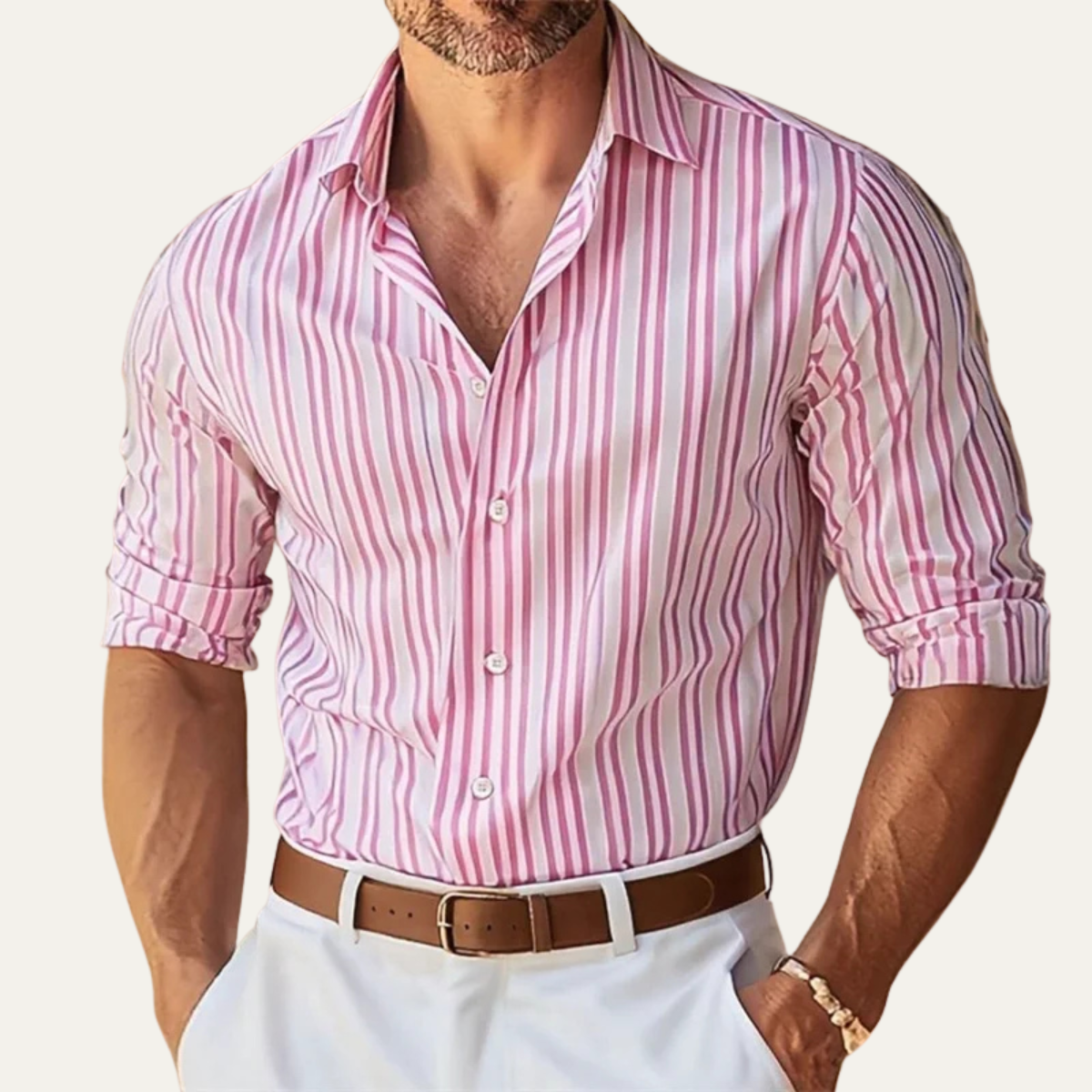 The Lecco Men’s Slim Fit Striped Business Dress Shirt