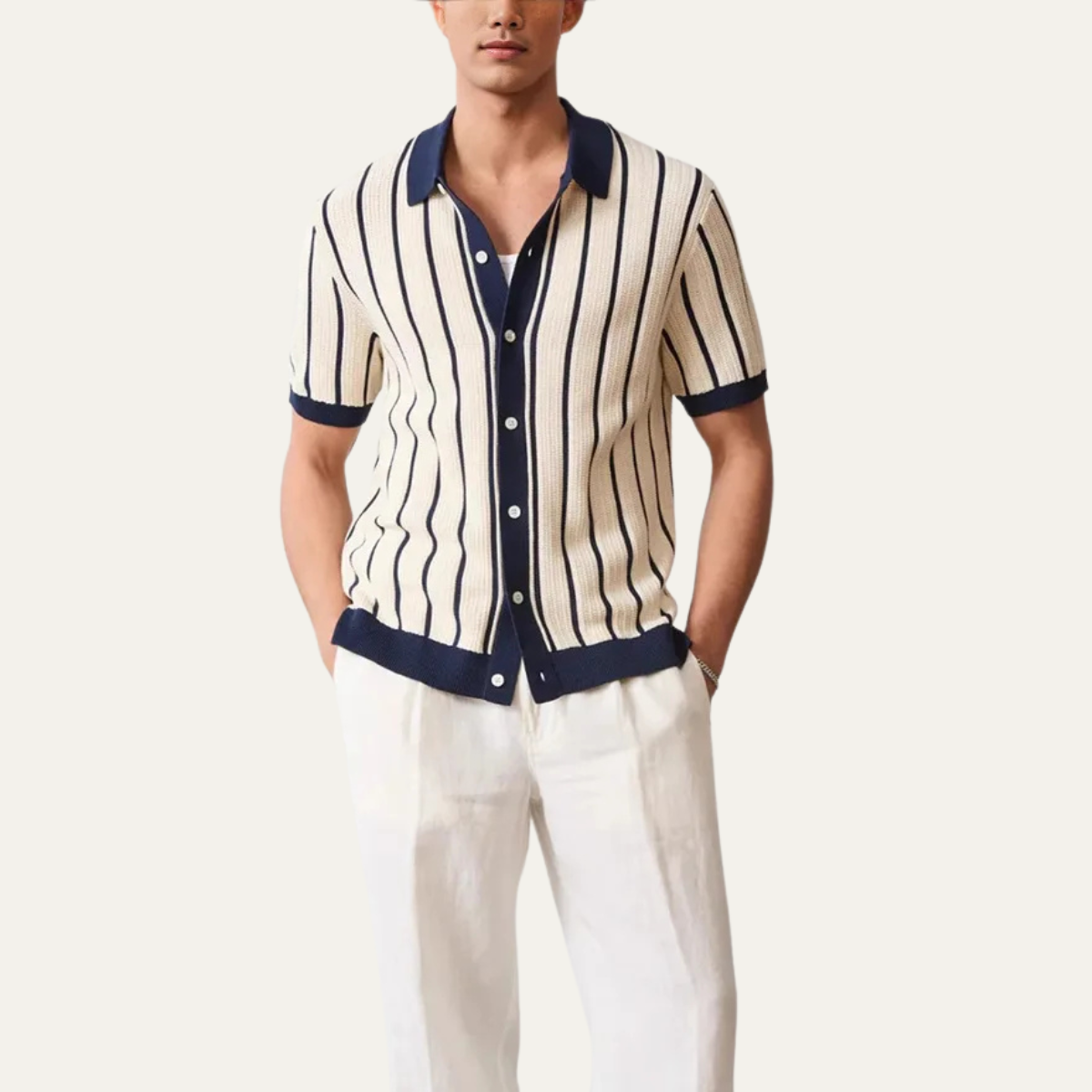 The Sassicaia Men’s Striped Knit Button-Up Cardigan Polo Shirt