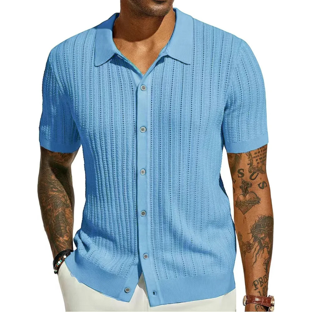 The Siracusa Men’s Lightweight Knit Button Down Polo Shirt