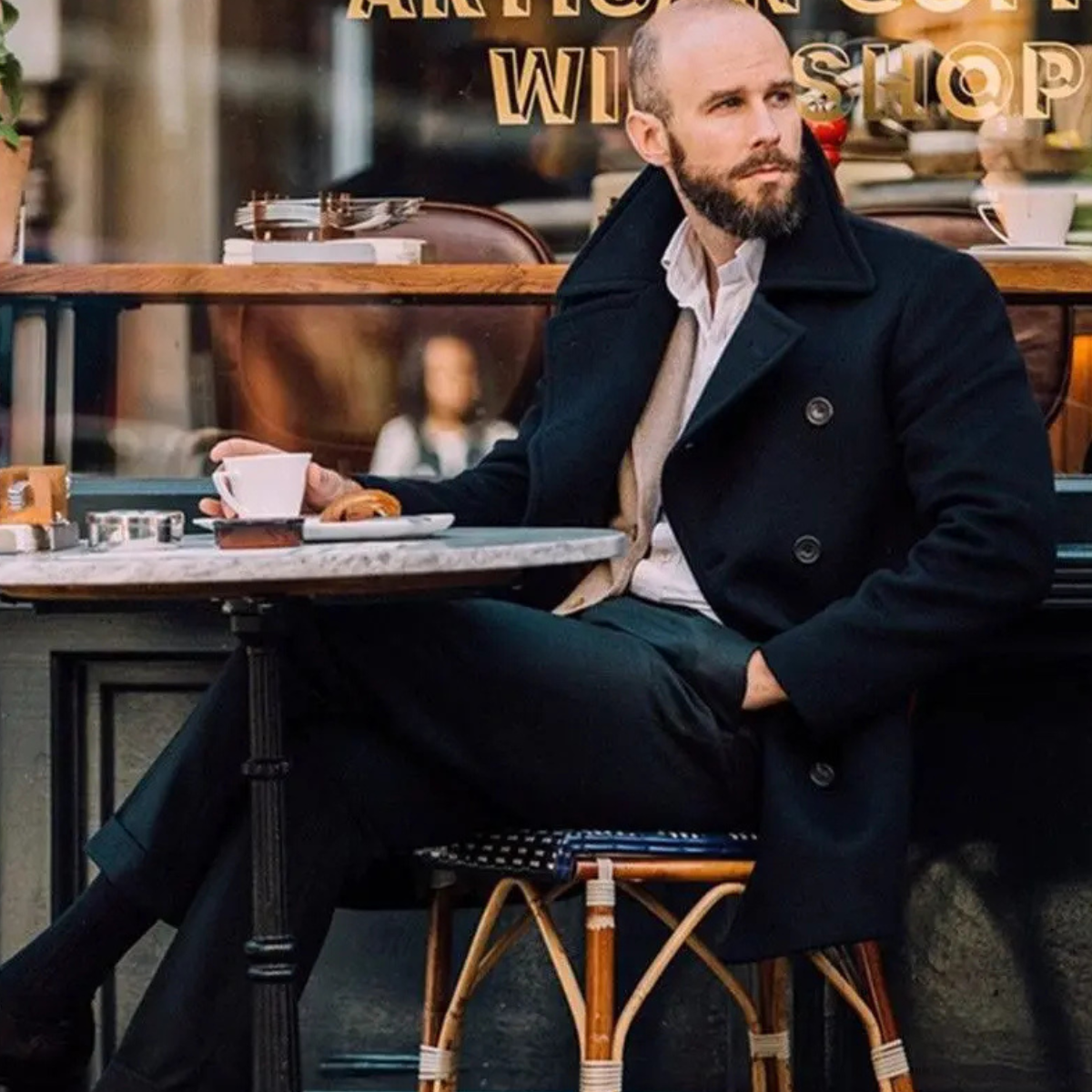 The Buckingham Men’s Warm Winter Double Breasted Wool Peacoat – Black