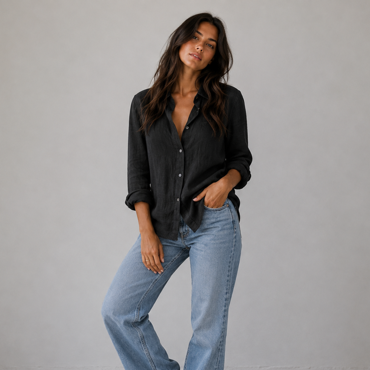 Summer Linen Blend Button Up Blouse