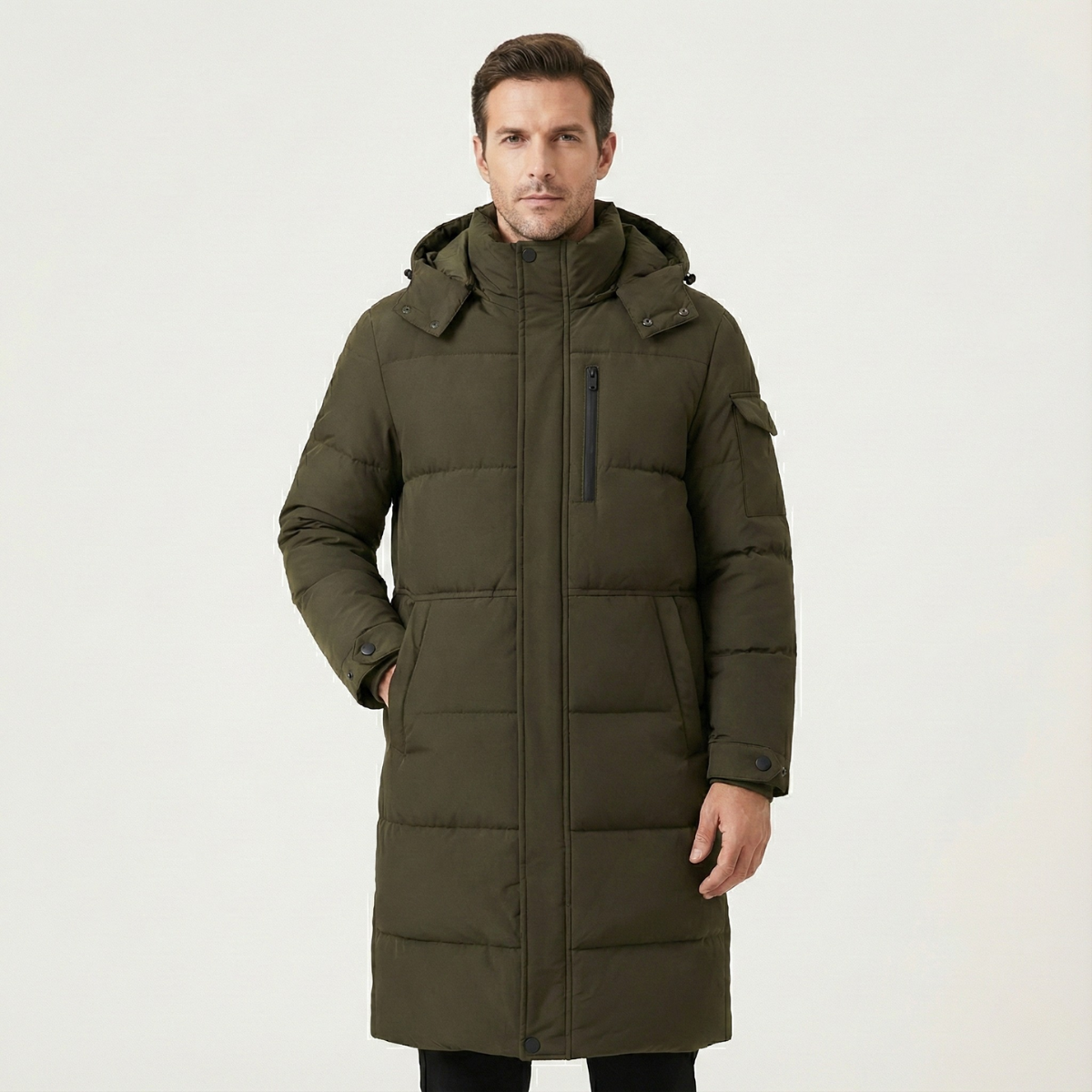 The Woking Men’s Thermal Longline Black Puffer Coat with Hood