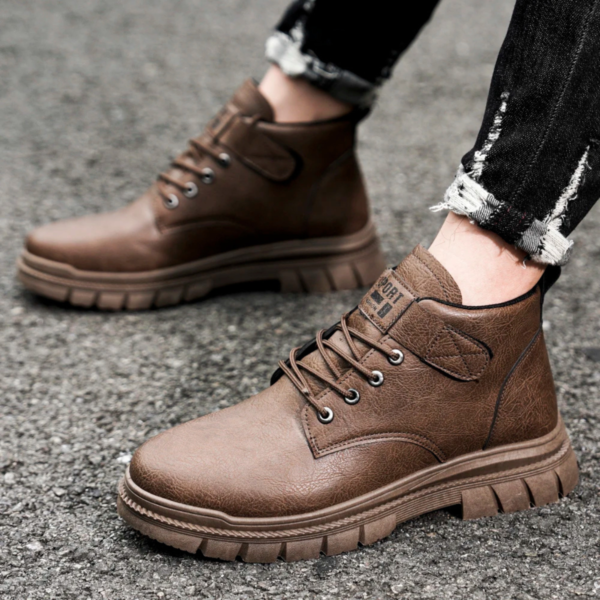 The Brookhaven Ridge Men’s Leather Rugged Lace Up Outdoor Ankle Boots