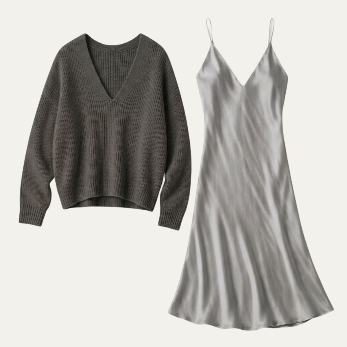Premium Sweater & Satin Maxi Skirt Set