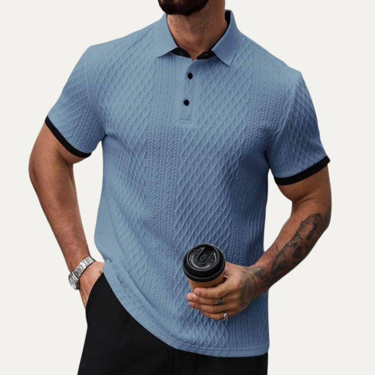 The Brookside Park Men’s Classic Textured Polo Shirt with Contrast Collar