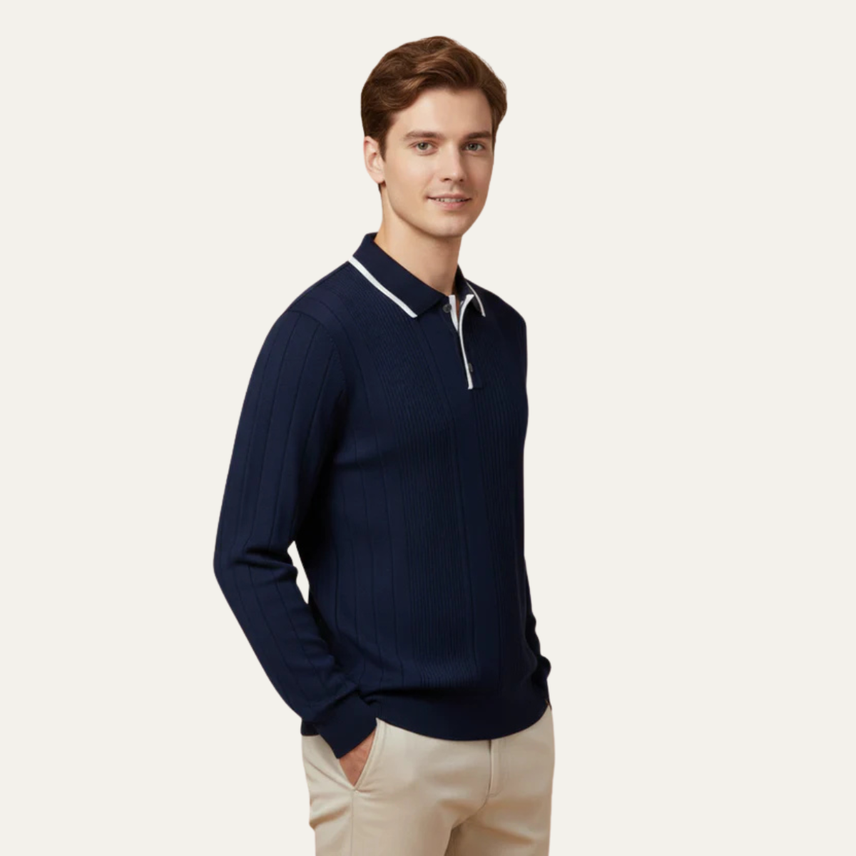 Men’s Ribbed Knit Polo Sweater