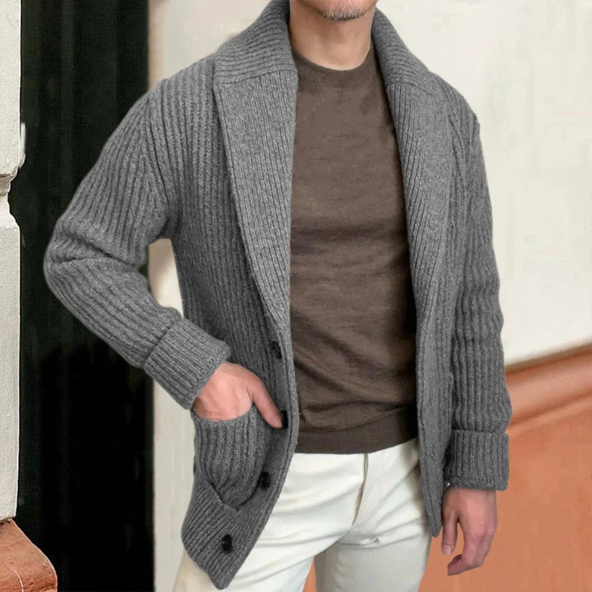 The Aldercrest Men’s Chunky Button Up Knitted Shawl Collar Cardigan