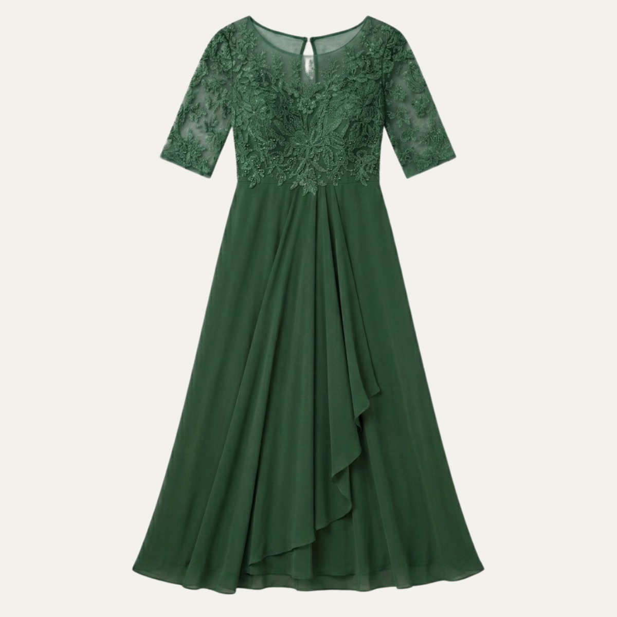 Midi Lace Dress with Sheer Elbow Sleeves
