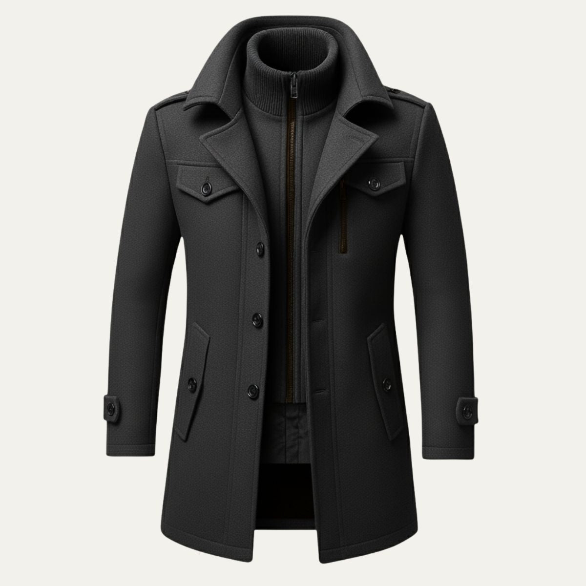 Men's Wool Blend Pea Coat Black