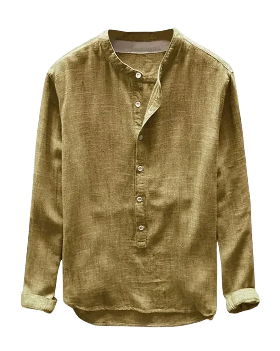 The Brooklyn Men's Vintage Collar Linen Henley Shirt