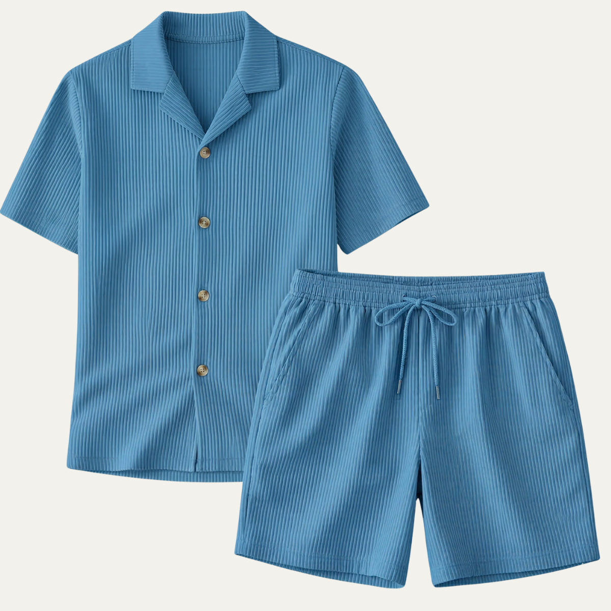 The Brookmill Men’s Ribbed Summer Set – Shirt & Shorts