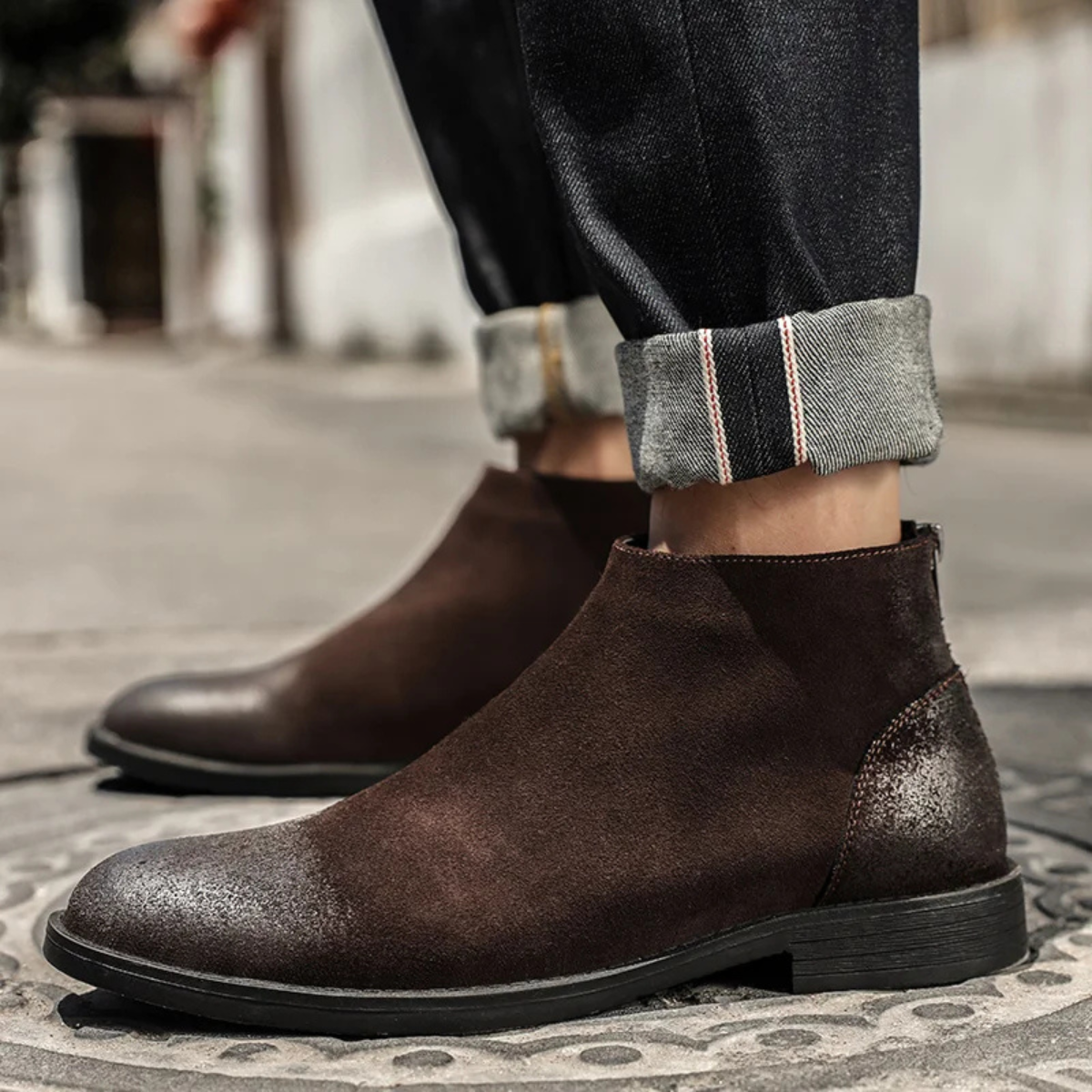 The Stonebridge Men’s Vintage Leather Suede Chelsea Boots with Zipper