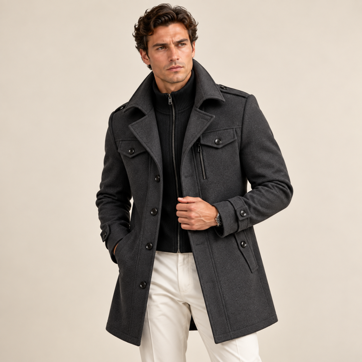 Men's Wool Blend Pea Coat Black