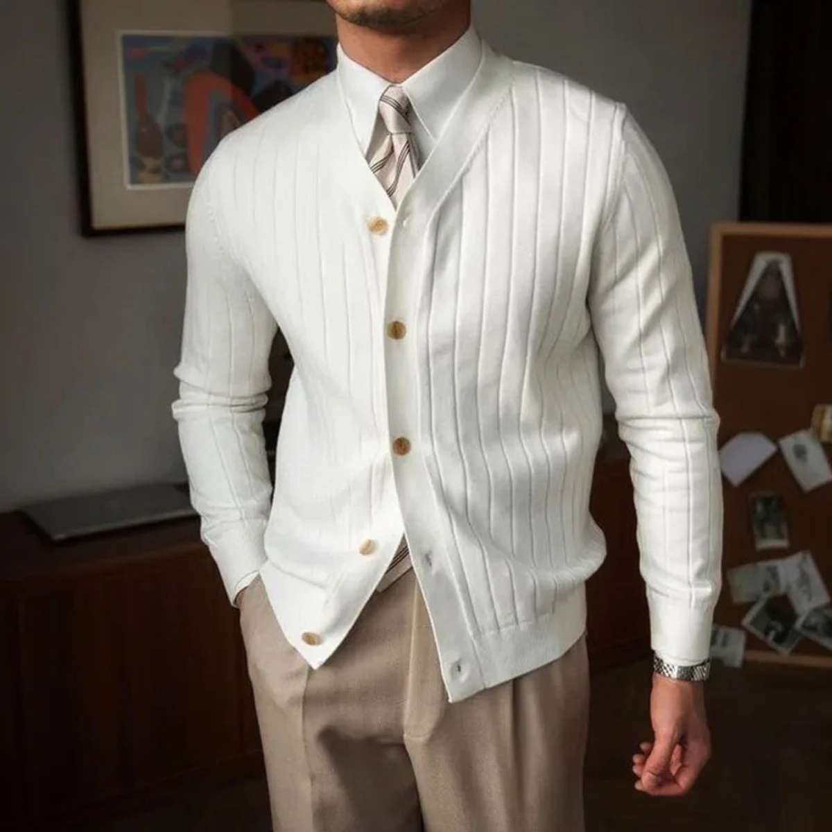The Venice Men’s Smart Casual Button Up Knit Ribbed Cardigan