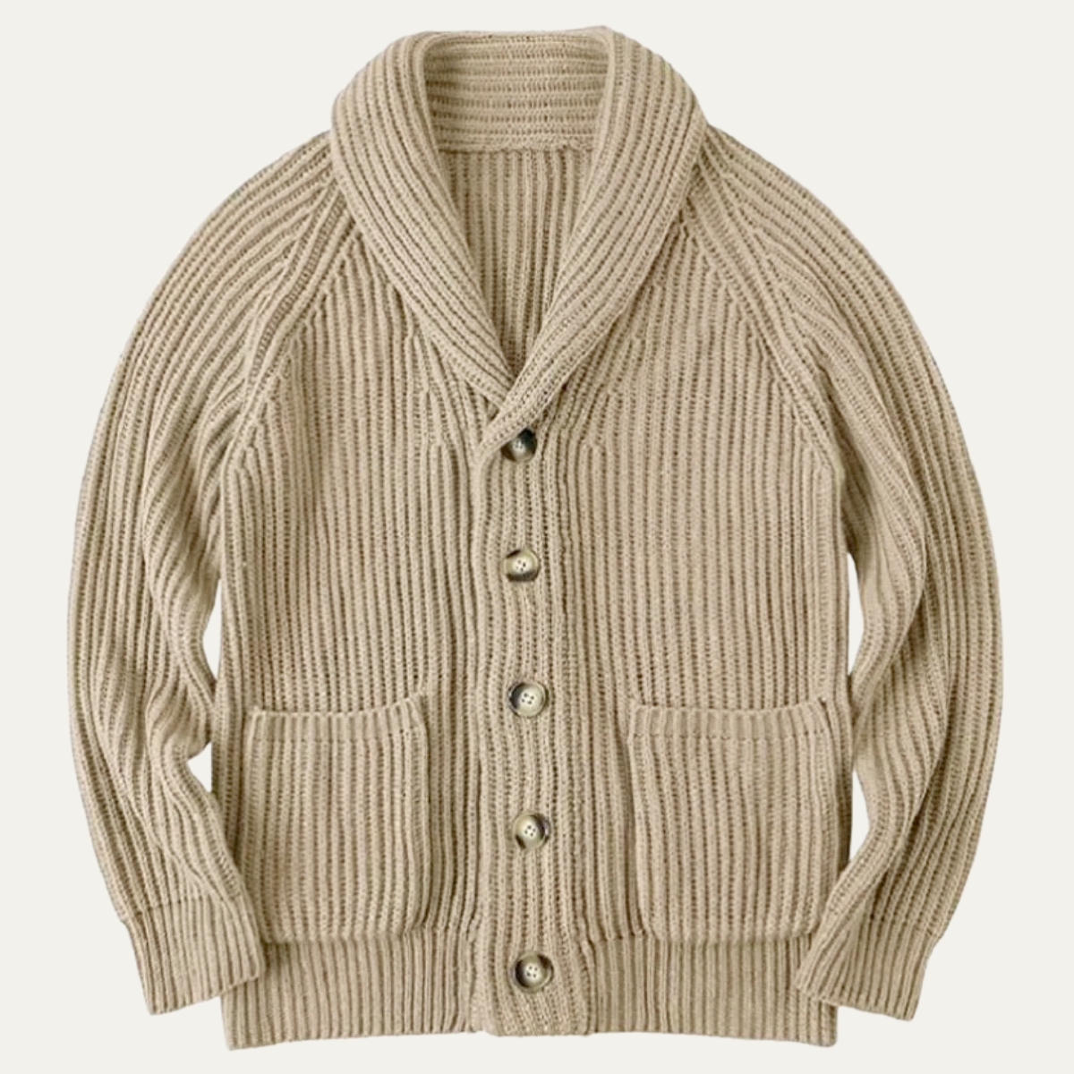 The Timberwood Men's Button Up Khaki Knit Shawl Collar Cardigan